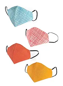 HSR Cotton Reuseable Face Mask (Multicolour, Without Valve, Pack of 4) for Unisex