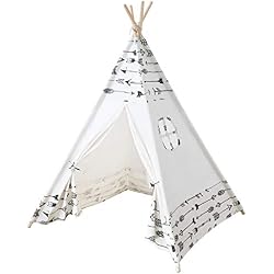 MECHHRE 100% Coton Toile Tipi Enfant Intérieur Grande Tente De Jeu Fille & Garçon Toile Tente De Jeu Fille Garçon Teepee Chambre avec 1 Fenêtre 1 Pochette 1 Sac Portable (Blanc)