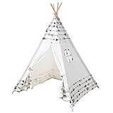 MECHHRE 100% Coton Toile Tipi Enfant Intérieur Grande Tente De Jeu Fille & Garçon Toile Tente De Jeu Fille Garçon Teepee Chambre avec 1 Fenêtre 1 Pochette 1 Sac Portable (Blanc)