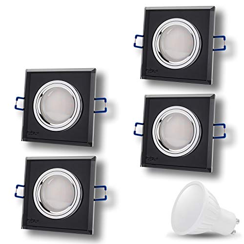 Preisvergleich Produktbild LED Einbaustrahler aus Glas / Spiegel / Schwarz CRISTAL Eckig Inkl. 4 X 7W LED Warmweiss 230V IP20 LED Deckenstrahler Einbauleuchte Deckeneinbaustrahler Einbauspot Deckeneinbauleuchte Deckenspot