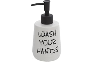 INBAGNO Dispenser Sapone Liquido in Ceramica Bianco con Stampe a Contrasto, Stile Moderno, capacità 330 ml