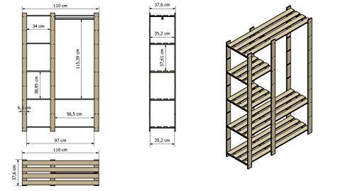 Kleiderschrank Garderobe B-25 Regal Holzregal 2 Farben (Unbehandelt) - 4