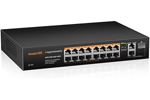 keepLiNK 18 Port PoE Switch, 16 Ports 100Mbps PoE+, 2 Ports 1000Mbps Uplink, 1 1000Mbps SFP Slot, 240W Built-in Power IEEE802.3af/at, Fanless Metal Unmanaged Plug & Play