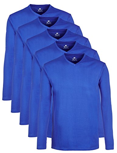 Lower East Camiseta de manga larga con cuello de pico, pack de 5, Azul, M