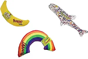 YEOWWW! Organic Catnip 3-Toy Variety Pack with Rainbow, Banana, and Pollock