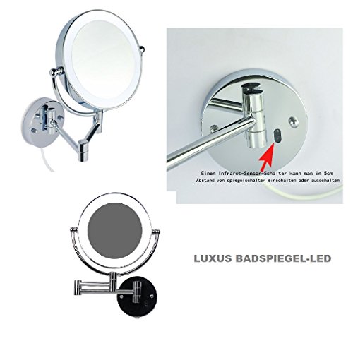 Luxusspiegel – LED Beleuchteter Kosmetikspiegel – Badspiegel – Hotelspiegel 7 Fach Zoom und Normalansicht mit Infrarot-Sensor (3cm dick) hochwertige Verarbeitung -Chrom - 7