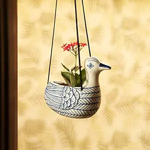 ExclusiveLane Ceramic Hanging Planters for Balcony Living Room Garden Decoration Items for Balcony, Indigo Blue & White, 7.1 x 4.7 x 22.0 Inch,