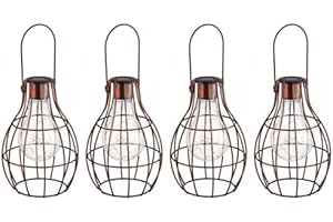 MARCO PAUL INTERIORS Marco Paul 4 x Solar Copper Hanging Firefly Lantern with LED Lights Patio Storm Vase Table Lantern Or Window Centre Piece Indoor Outdoor