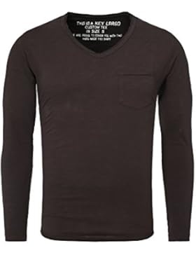 Key Largo Herren Longsleeve AQUA Einfarbig mit Brusttasche Langarm V-Ausschnitt
