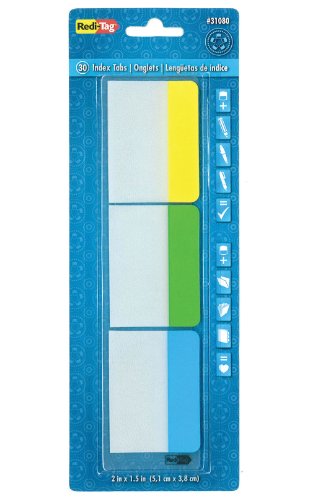 REDI-TAGWriteable, Removable Index Tabs, 2-Inch, 30-Pack, Lemon, Lime and Ocean Blue Colors (31080)