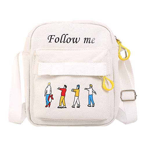 Preisvergleich Produktbild JUSTSELL Canvas Umhängetasche Damen Klein Mehrschichtige Tasche Karikaturdruckdekoration Für Alltag Büro Schule Ausflug Einkauf