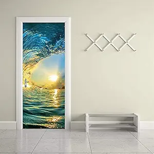 SCPmarts Create Your Desire Vinyl Ocean Wave Door Sticker, 76 x 198 cm, Multicolour