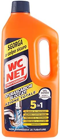 Wc Net Professional - Sturascarichi 5 Azioni in 1, Disgorgante Gel per Scarichi Professionale, con Agenti Salvatubi e Anticalcare, 1000 ml