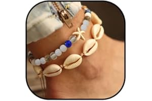 Ushiny Cavigliere a strati con conchiglie e perline, gioielli da spiaggia, 2 pezzi, per donne e ragazze, Plastica