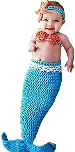 Newborn Baby Crochet Photo Photography Prop Mermaid Tail Romper Outfit