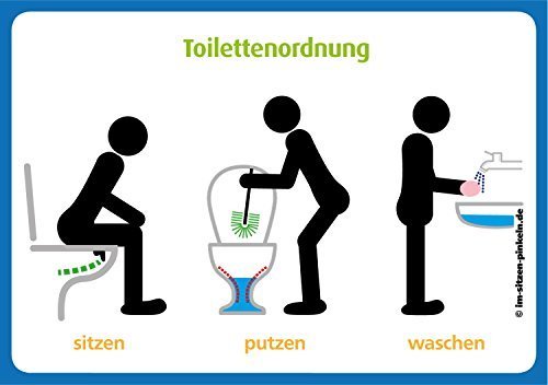 4x Toilettenordnung Aufkleber: Sitzen pinkeln, Klobürste nutzen, Hände waschen Kloordnung @immi.de