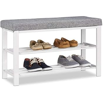 Duhome Schuhbank mit Sitzauflage Schwarz, 5-8 Paar Schuhe, Offenes