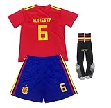 100% poliéster. Conjunto de la selección Nacional de España de la Copa del Mundo de fútbol FFF / 2018 Jersey de Camiseta de la Copa del Mundo NO.1 de España, Manga Corta + Calcetines/Talla estándar para niños,Red,22