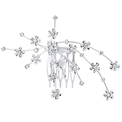 Musuntas Brautschmuck Haarkamm Haarschmuck Perlen warm Weiß Kristall klar Blumen Strass kämmen Tiara - 3