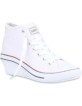 Damen Sneakers Stoff | Sneaker Wedges Blumen | Camouflage Sneaker Keilabsatz | Details Schuhe Zipper Denim | Flandell®