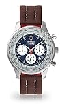 DETOMASO Firenze XXL Herren-Armbanduhr Chronograph Analog Quarz Silbernes Edelstahl-Gehäuse Blaues Zifferblatt (Leder - Hell Braun (Naht: Weiß))