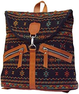 Handmade backpack for woman. Backpack embroidered linen and leather. Ethnic backpack made with organic materials.