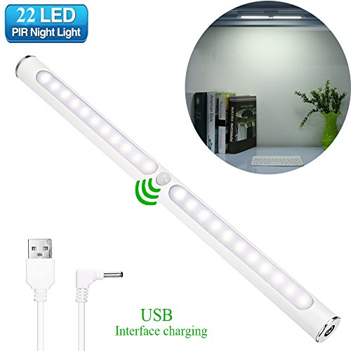 GLIME Lampe d'Armoire à Détecteur de Mouvement à Pile sans Fil USB Rechargeable 22 LEDs Lumière Blanc pour Cab
