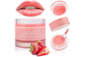 IDUCEN Lippenmaske, Lippenschlafmaske mit doppeltem Effekt, Erdbeer-Feuchtigkeitsmaske über Nacht, Schlaflippenbalsam, Peeling-Lippen, repariert trockene, schälende Lippenmaske,Lippenbalsam