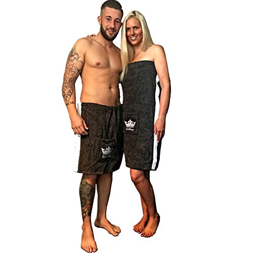 JEMIDI Sauna Frottee Kilt Sarong Damen oder Herren Anthrazit Grau mit Stickerei 100% Baumwolle Saunakilt Saunasarong Saunatuch Anthrazit/Weiß Damen