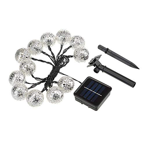 Bestland Solar Powered Outdoor String Lights, 12 LED 12ft Metal Fairy Moroccan Silver Globe Lights for Outside Garden Patio Party Christmas (White)