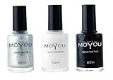 MoYou Nails Bundle of 3 Stamping Nail Polish: Black, Silver and White Colours Used to Create Beautiful Nail Art Designs Sourced Directly from the Manufacturer