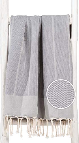 ZusenZomer Fouta Toalla Hammam XXL Playa 100x190-100% Algodón con Motivo de Espigas - Toallas Hammam Comercio Justo (Gris)
