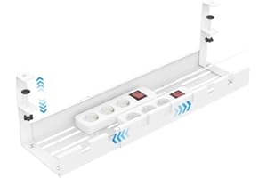Otauoaea Bandeja Organizador Cables Escritorio - sin Taladros Retráctil de 40 a 74 CM - Cable Management - Recoge Cables Mesa Escritorio - Soporte de Cables para Hogar y Oficina - Blanco