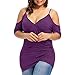 Produktbild JUSTSELL Bluse Damen Sexy V-Ausschnitt Schlinge Oberteile Volltonfarbe Schulterfrei Ärmel Carmen Shirt Rundhals Einfarbig Grosse GrössenXL-5XL