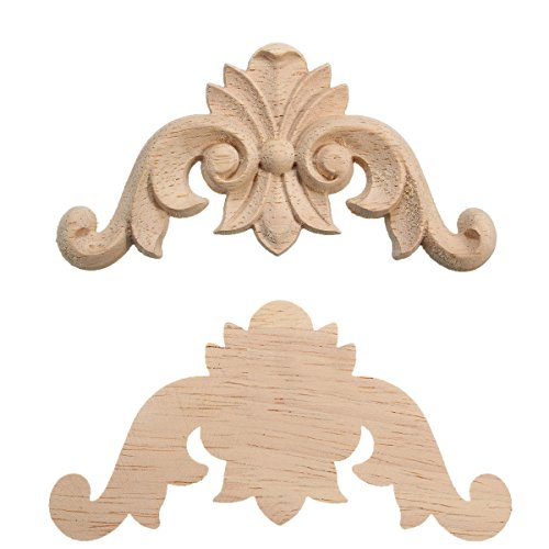 4 Stück Verziehrung Holzornamente Handgemacht Schnitzerei für Schrank Möbel Ecke 107x65x8mm - 2