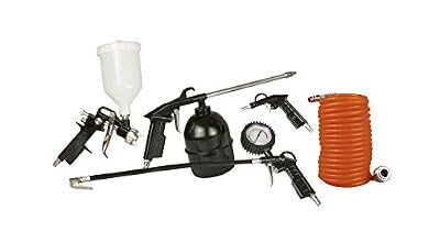 FERM ATM1036 Ensemble d'accessoires à air comprimé 5 pcs - contient pistolet à peinture, gonfleur, soufflette de nettoyage, soufflette à air comprimé, tuyau à air 5m - pour compresseur