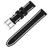 Smilikee Silikon Uhrenarmband Ersatz Gummi Uhrenarmband Wasserdicht Bicolor Herren Damen - 20, 22, 24, 50mm Uhrenarmband mit gebürsteter Edelstahl Schnalle Silber