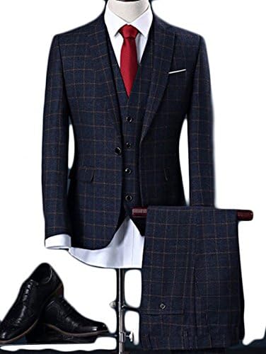 POSHAWN Slim Fit Checked Blazer Three Piece Men's Suit, 2018 Model.
