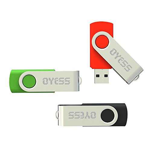 Oyess - Memoria USB 2.0 de 16 GB (tamaño pequeño, 3 Unidades), Color Negro, Verde y Rojo