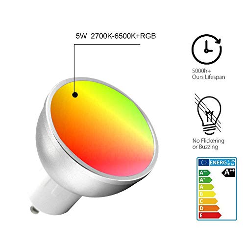 STRUGGGE Smart WiFi Bulb GU10 5W, RGBW WiFi Smart Light, Control Remoto WiFi Bulb, Funciona con Alexa Google Home, 1 pc