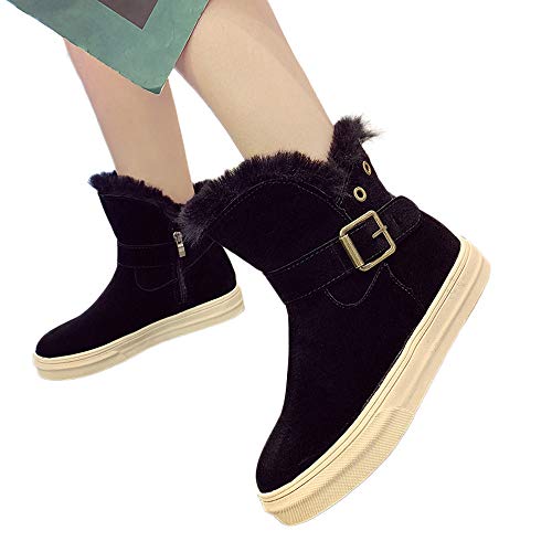 Preisvergleich Produktbild TianWlio Stiefel Frauen Herbst Winter Schuhe Stiefeletten Boots Leopard Warme Stiefel Schneestiefel Schnalle Riemen Flach mit Baumwoll Schuhen Schwarz 39