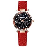 Armbanduhren Mode-Accessoires, Chic Starry Dial Strass Analog Faux Lederband Frauen Quarz-Armbanduhr - Rot