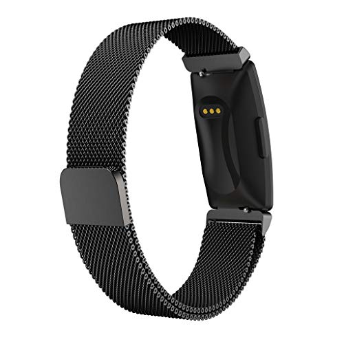 Preisvergleich Produktbild HappySDH 10mm Ersatband Uhrenarmband Unisex Edelstahl Schnellspanner Magnetisch Uhrenarmbänder für Damen&Herren kompatibel mit Fitbit Inspire HR & Inspire (Schwarz)