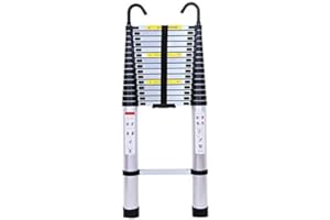 JAOSY 6.2m Telescopic Folding Extension Ladder Multi Purpose Steps 20.34ft with Detachable Hooks Max Load 150kg for Multipurpose Super High and Safety Aluminum Extendable Ladder EN131 Approved