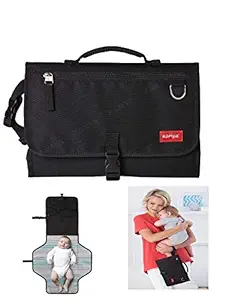 KAMYA Portable Baby Diaper Changing Station, Waterproof Padded Travel Pad with Strap and Clip, 2 Packets (Black)