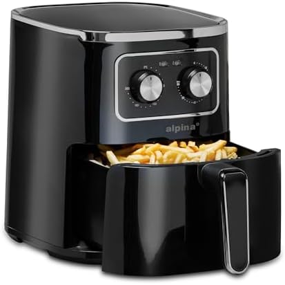 alpina Friggitrice ad aria calda 4,5 l – Airfryer per 3 – 4 persone – Air Fryer con temperatura regolabile da 80 °C a 200 °C – Timer fino a 60 minuti – Friggitrice ad aria 1450 W – Nero