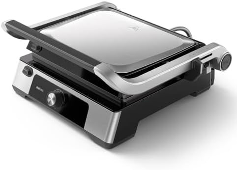 Philips Griglia Elettrica - Contact Grill. Temperatura regolabile. Ampio grill e prestazioni ad Alta Potenza. Piastre Antiaderenti e vassoio raccogli grasso rimovibili. (HD6301/90)