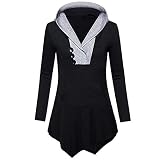 Yvelands Damen Tops Shirt Langarm Unregelmäßiger Saum Mit Knopf Sweatshirt Casual Tops Bluse(Schwarz,CN-XL)