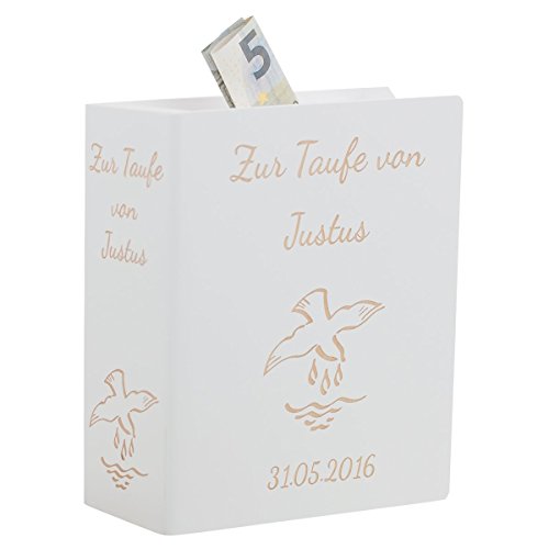 Sparbuch zur Taufe in Weiß - Taufgeschenk für Junge und Mädchen von Paten - ein schönes Geschenk zur Taufe als Geldgeschenk