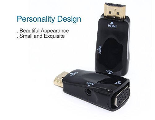 Microware Gold-Plated Active HDMI to VGA Converter (Male to Female) with Power Cable for PS4, MacBook Pro, Mac Mini, and More - Black